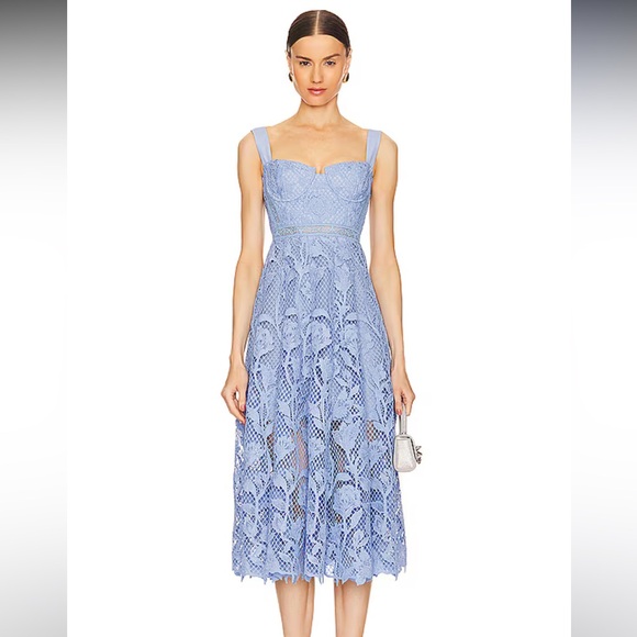 Self Portrait Blue Guipure Lace Midi Dress - Picture 7 of 10